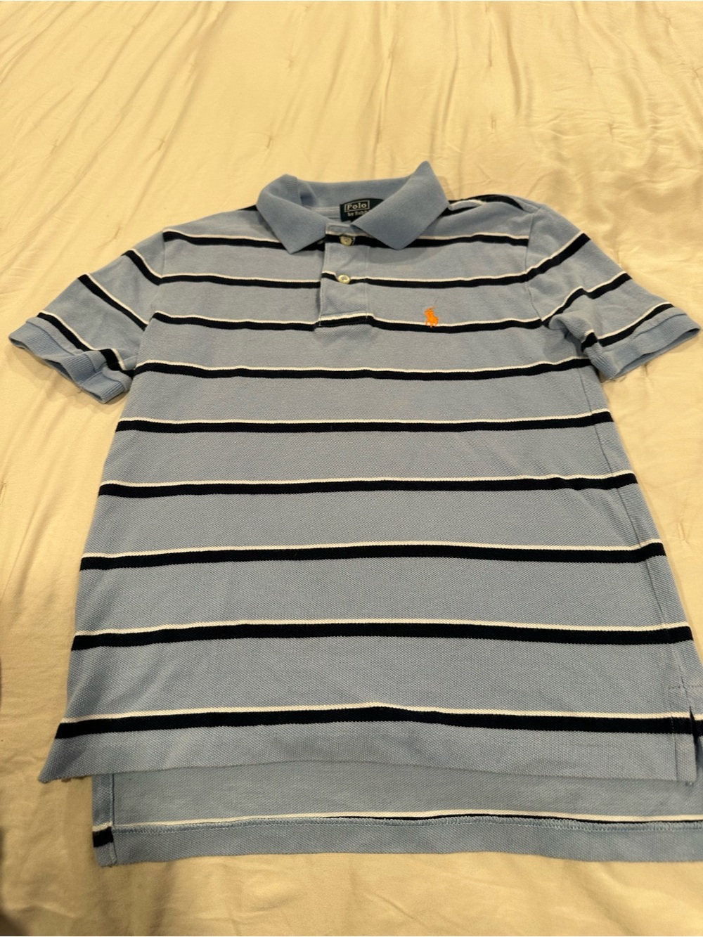 Ralph Lauren Light Blue Polo with Navy & White Stripes